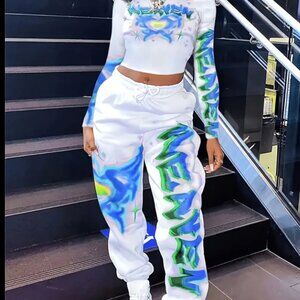 Women's Heart & Letter Print Long Sleeve Top And Jogger Pants Two-Piece Set